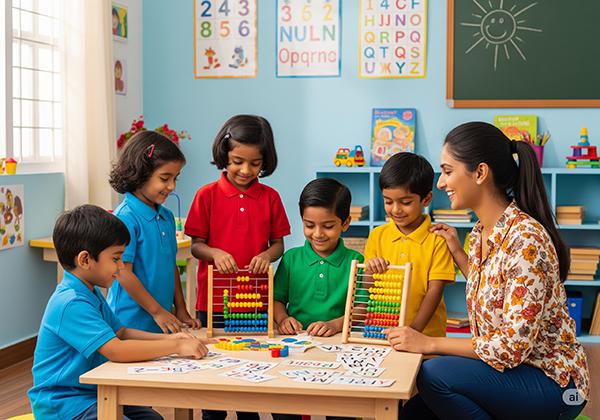 Children learning Abacus