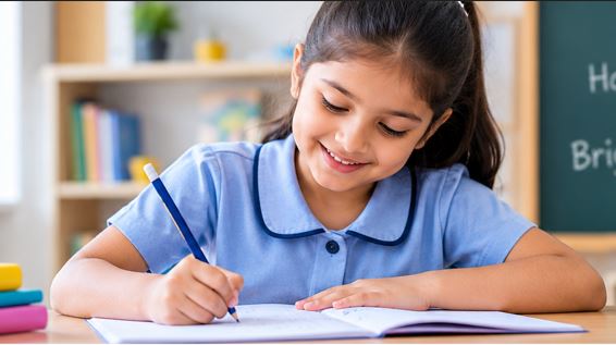 Student practicing handwriting